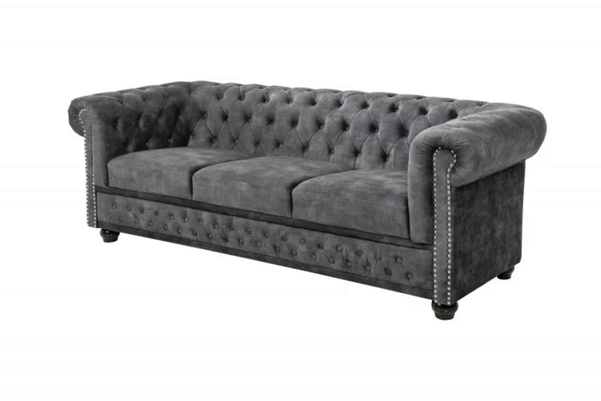 Casa Padrino sof¨¢ Chesterfield de 3 plazas en gris / marr¨®n 205 x 73 x H. 85 cm - Sof¨¢ Chesterfield de Dise?o