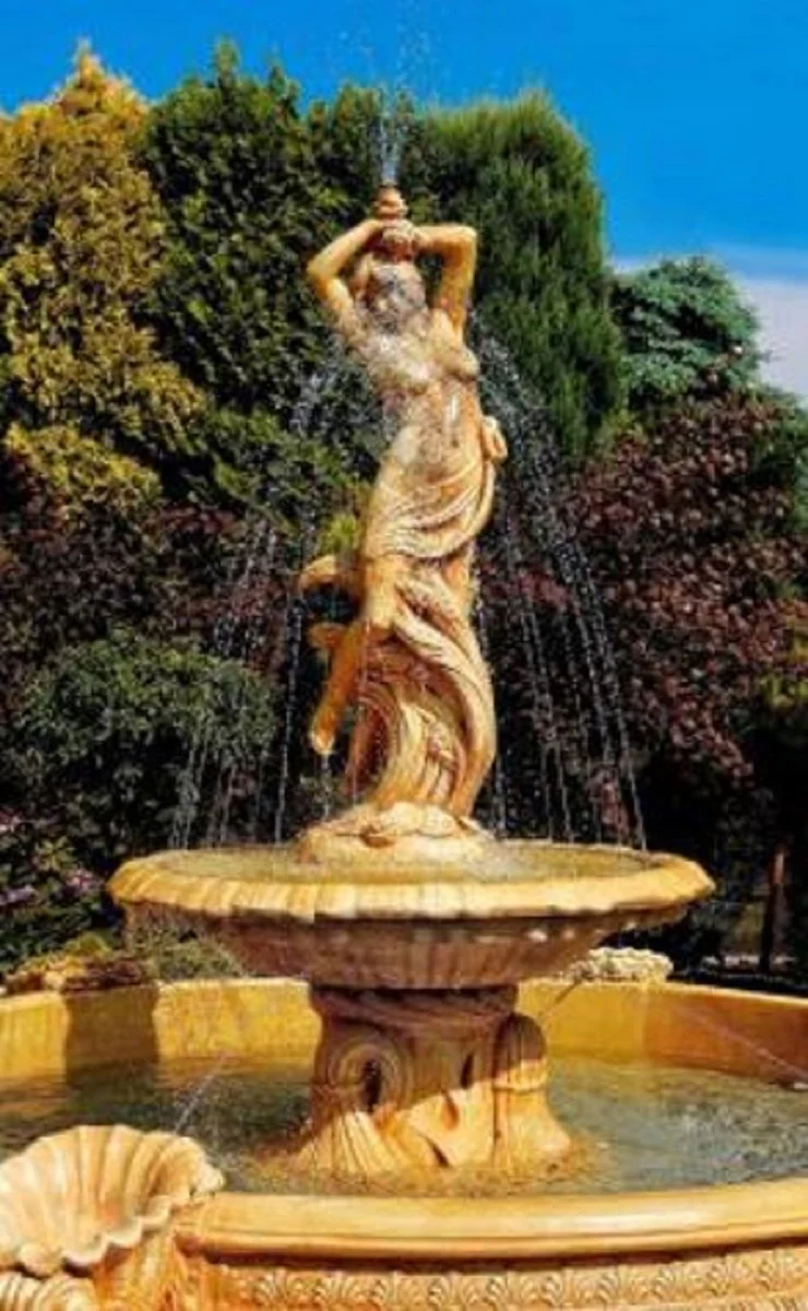 Casa Padrino fuente Art Nouveau beige Ø 145 x H. 234 cm - Magnífica fuente de jardín - Fuente de decoración de jardín - Accesorios de Decoración de Jardín Barroco y Art Nouveau