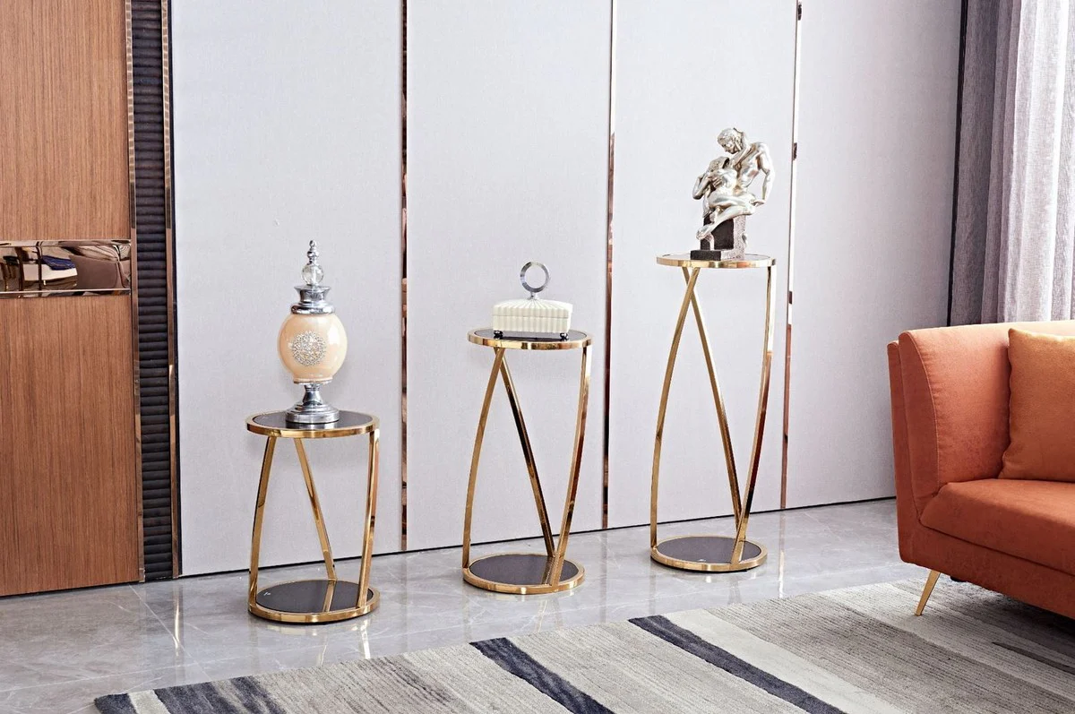 Casa Padrino mesa auxiliar de lujo oro / negro ? 35 x A. 50 cm - Mesa floral redonda de acero inoxidable con tapas de cristal tintado - Muebles de sal¨®n - Muebles de lujo