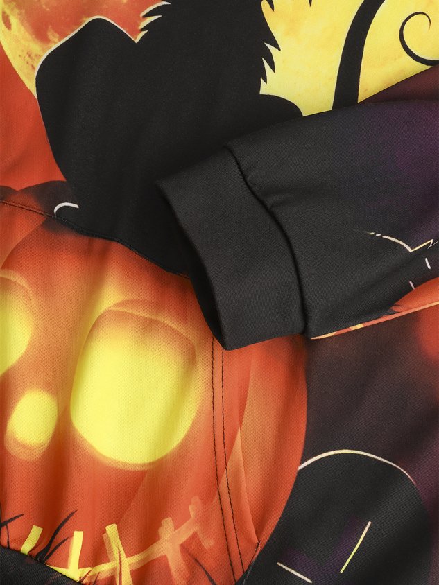 Men's Black Halloween Print Fashion Hooded Long Sleeve Sweatshirt