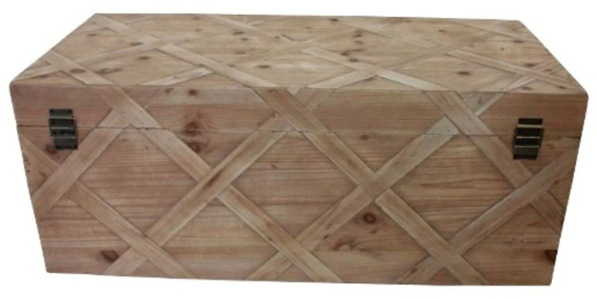 Casa Padrino Country Style Chest Natural Colors 100 x 48 x H. 40 cm - Handmade Wooden Chest in Parquet Look