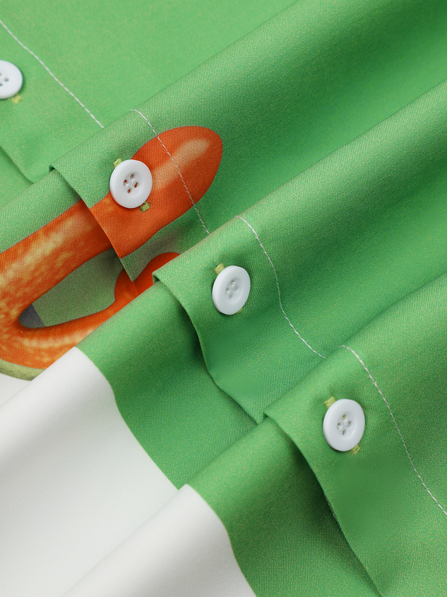 Animal Frog Chest Pocket Short Sleeve Bowling Shirt