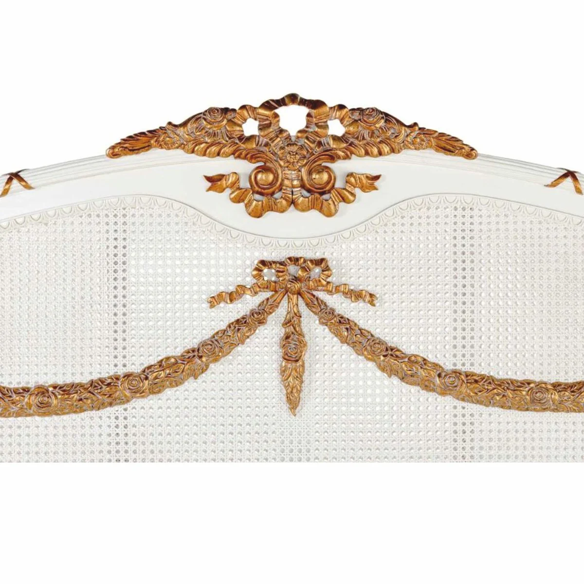 Casa Padrino cama doble barroco de lujo marfil / oro - Muebles de dormitorio barrocos