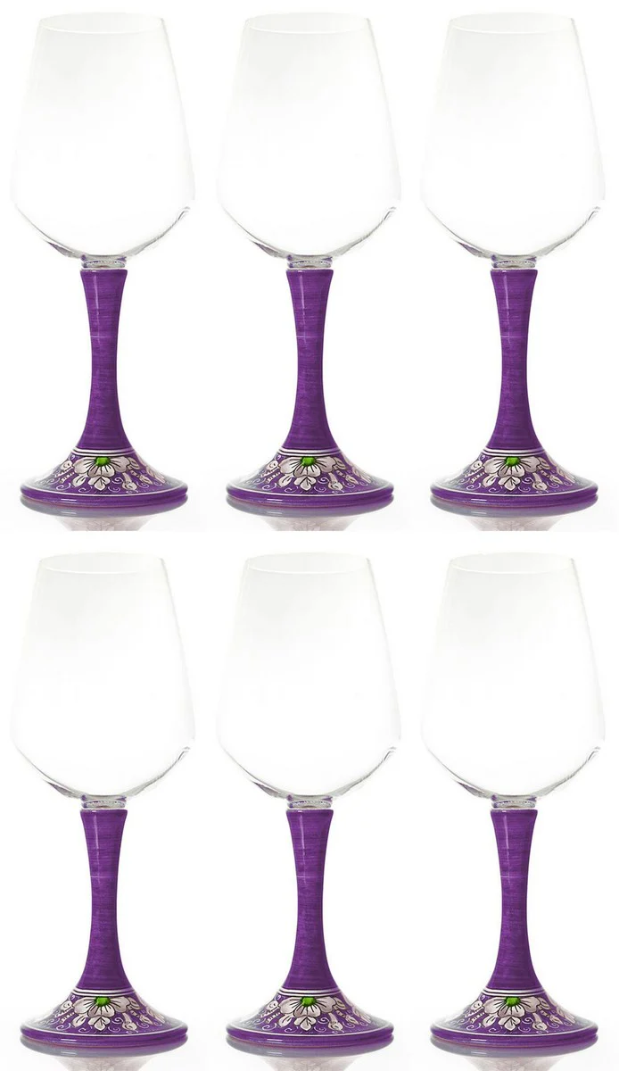 Casa Padrino conjunto de 6 copas de vino de lujo p¨²rpura / multicolor A. 23,5 cm - Copas de vino hechas y pintadas a mano - Accesorios hoteles y restaurantes - Calidad de lujo - Hecho en Italia
