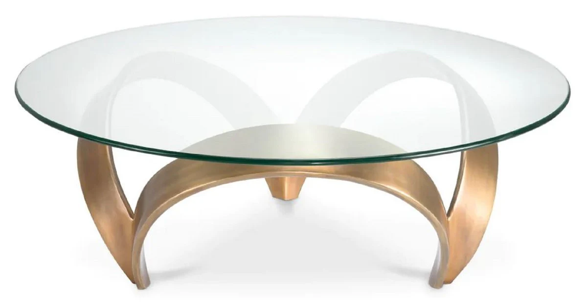 Casa Padrino mesa de centro de lujo lat¨®n vintage ? 110 x A. 36,5 cm - Mesa de sal¨®n redonda de aluminio con tapa de vidrio - Muebles de sal¨®n - Muebles de hotel - Muebles de lujo