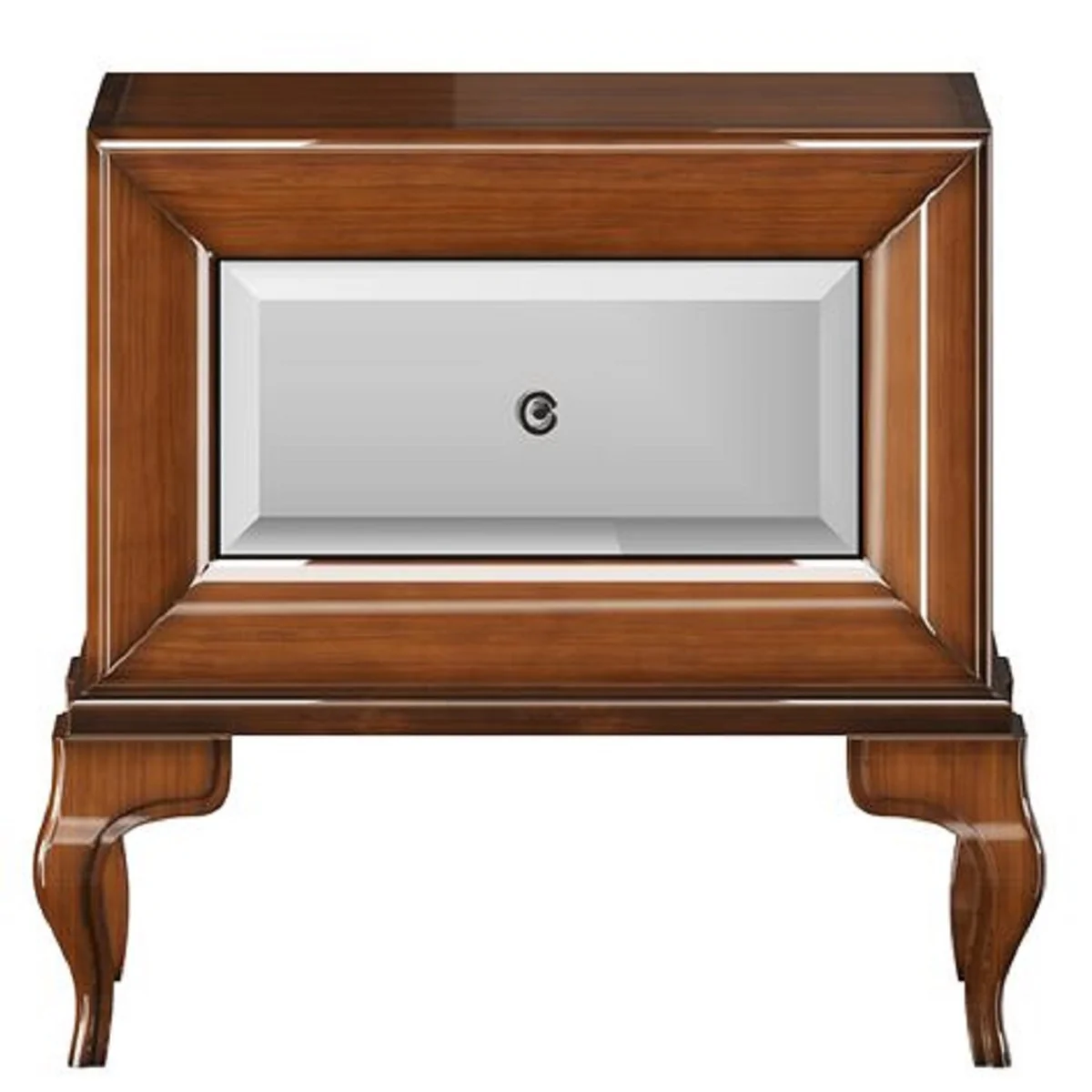 Casa Padrino mesita de noche Art Deco de lujo marr¨®n alto brillo 70 x 42 x A. 65 cm - Mesita auxiliar con espejo y caj¨®n - Muebles de dormitorio de lujo - Muebles Art Deco de Lujo