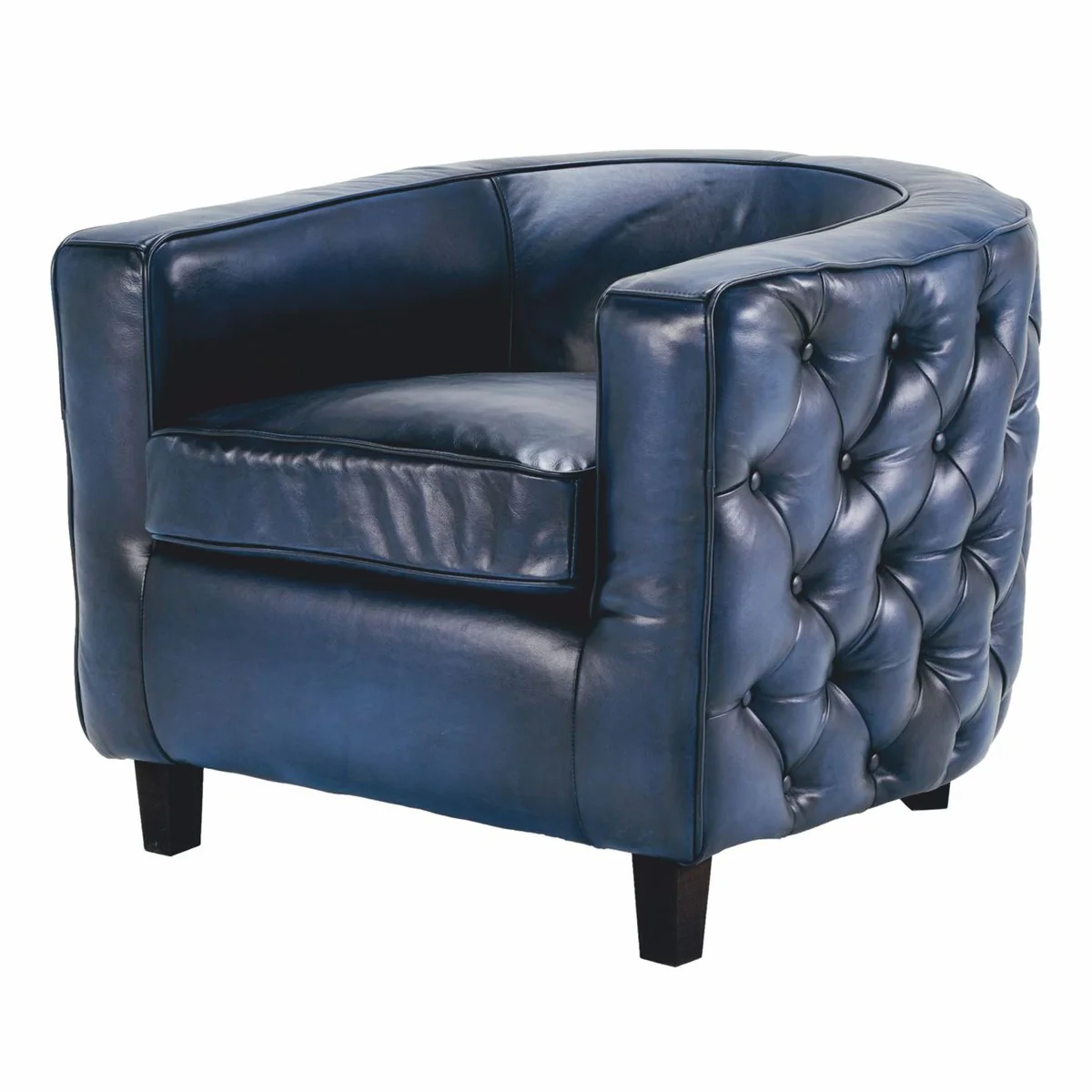 Casa Padrino sill¨®n Chesterfield de lujo de cuero genuino azul / negro - Muebles de cuero