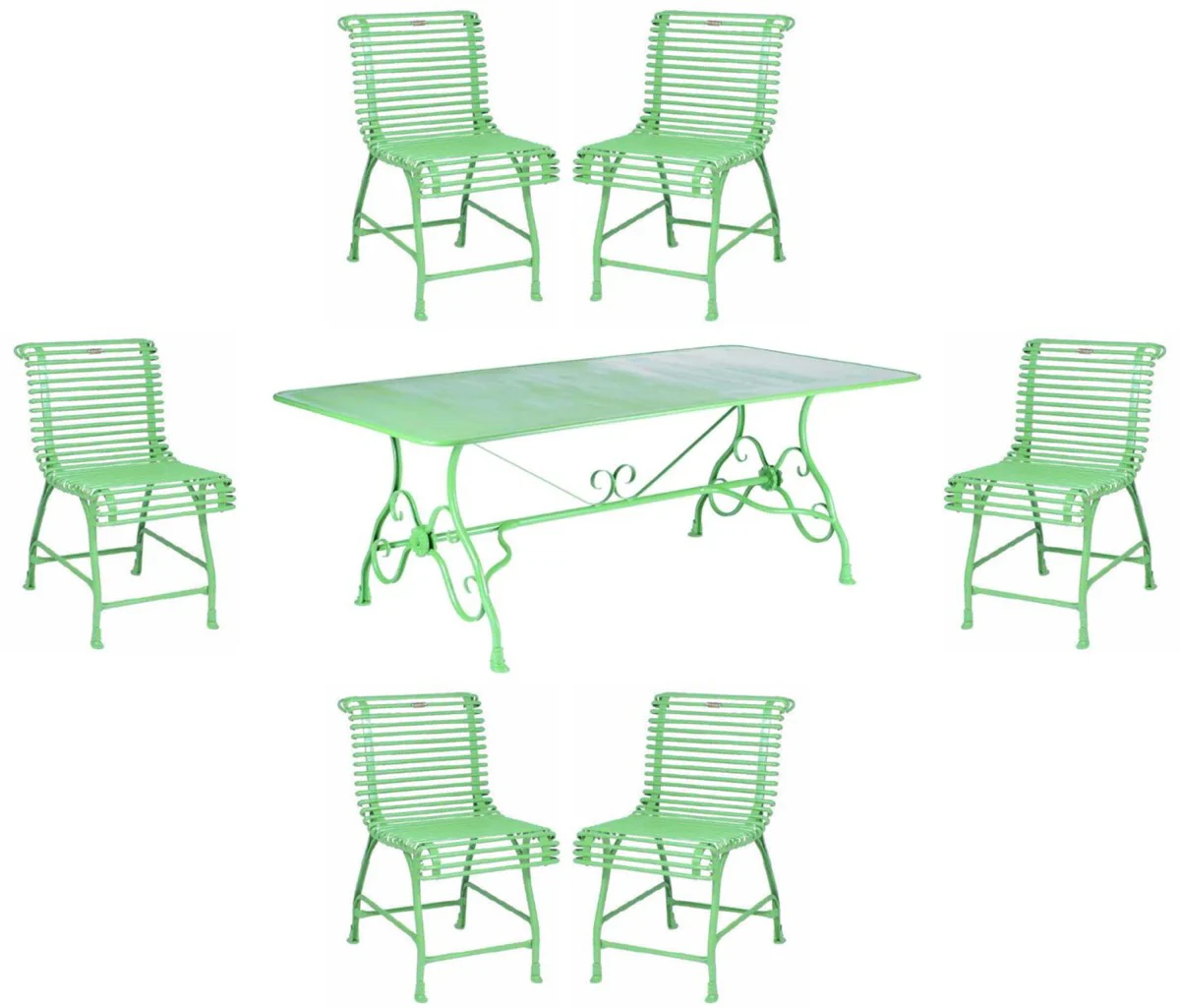 Casa Padrino conjunto de muebles de jard¨ªn Art Nouveau de hierro forjado verde - 1 Mesa de Jard¨ªn y 6 Sillas de Jard¨ªn - Muebles de Jard¨ªn Barrocos y Art Nouveau - Muebles de Jard¨ªn Nost¨¢lgicos