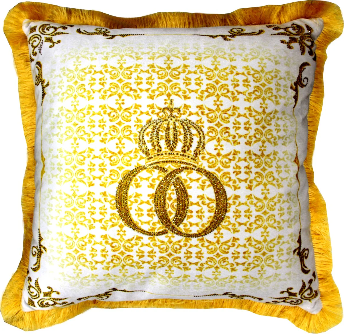 Almohada decorativa de lujo Harald Gl??ckler Pomp??s de Casa Padrino patr¨®n barroco crema / dorado con pedrer¨ªa - Gl??ckler pillow