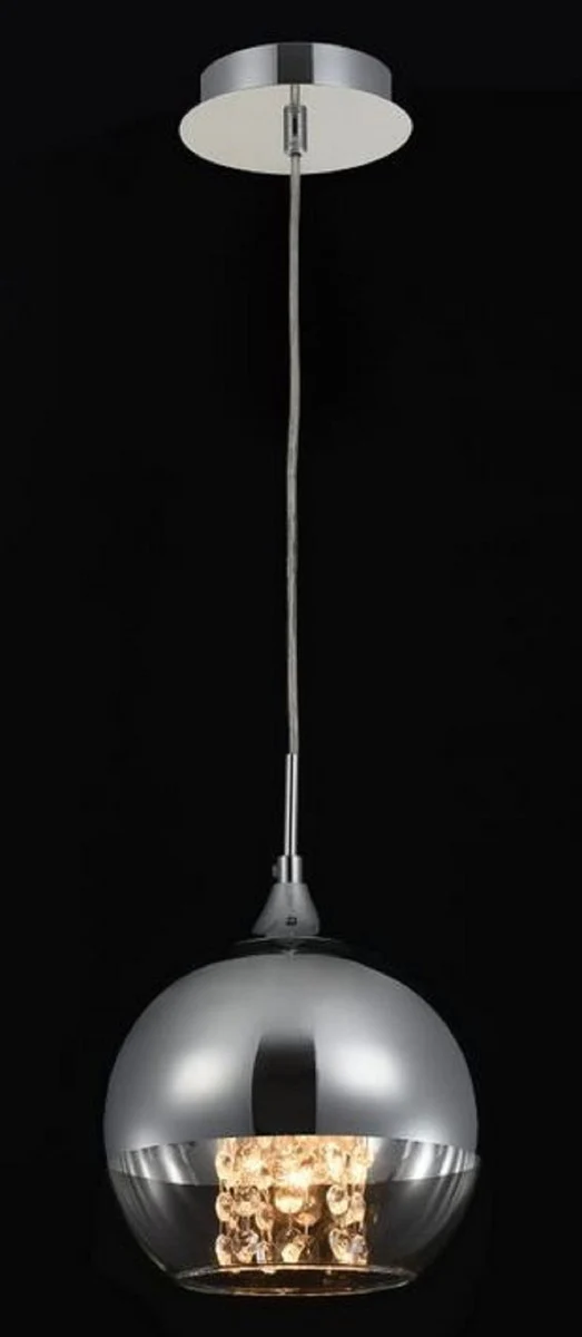 Casa Padrino lámpara colgante plata Ø 20 x H. 17,5 cm - Lámpara Colgante con Pantalla Redonda y Colgantes de Cristal de Primera Calidad