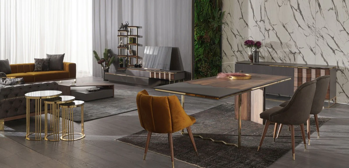 Casa Padrino mesa de centro de lujo marr¨®n / gris 130 x 80 x A. 32 cm - Mesa de sal¨®n rectangular de madera maciza - Muebles de sal¨®n - Muebles de lujo - Interiores de lujo