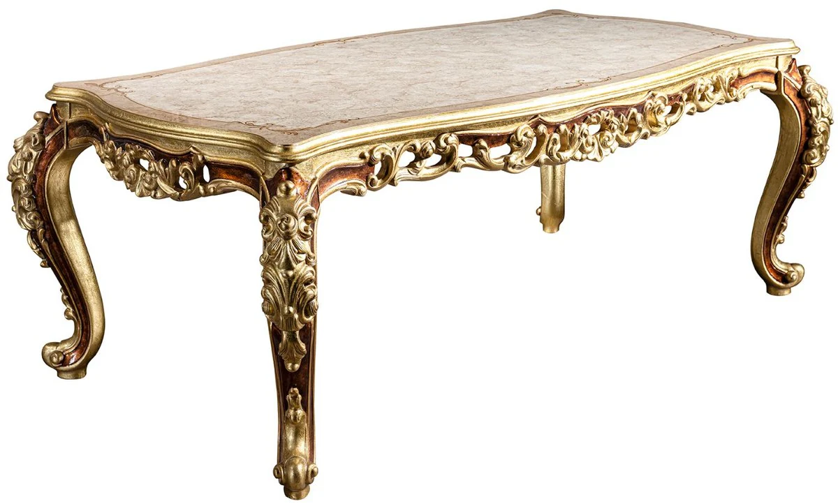 Casa Padrino mesa de comedor barroco de lujo crema / beige / marr¨®n / oro 210 x 110 x A. 85 cm - Mesa de comedor de madera maciza magn¨ªfica - Muebles de comedor de estilo barroco