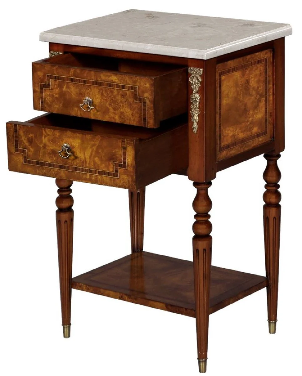 Casa Padrino mesa auxiliar barroco de lujo marr¨®n claro / marr¨®n / crema 42 x 31 x A. 68 cm - Mesa de madera maciza con tapa de m¨¢rmol - Mesita de Noche - Muebles Barrocos