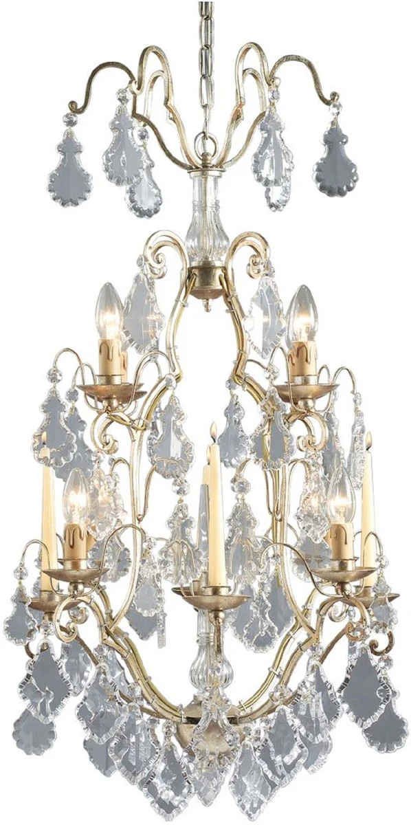 Casa Padrino araña de luces de cristal barroco de lujo con 4 portavelas plata Ø 55 x A. 95 cm - Lámpara de araña elegante de estilo barroco - Calidad de Lujo - Hecho en Italia