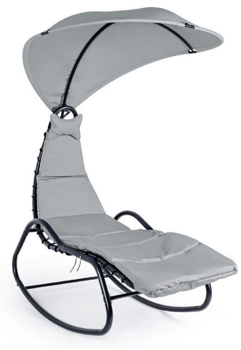 Casa Padrino tumbona mecedora de lujo gris / antracita 80 x 160 x A. 195 cm - Tumbona de jardín resistente a la intemperie con techo corredizo - Tumbona de piscina - Muebles de jardín y patio