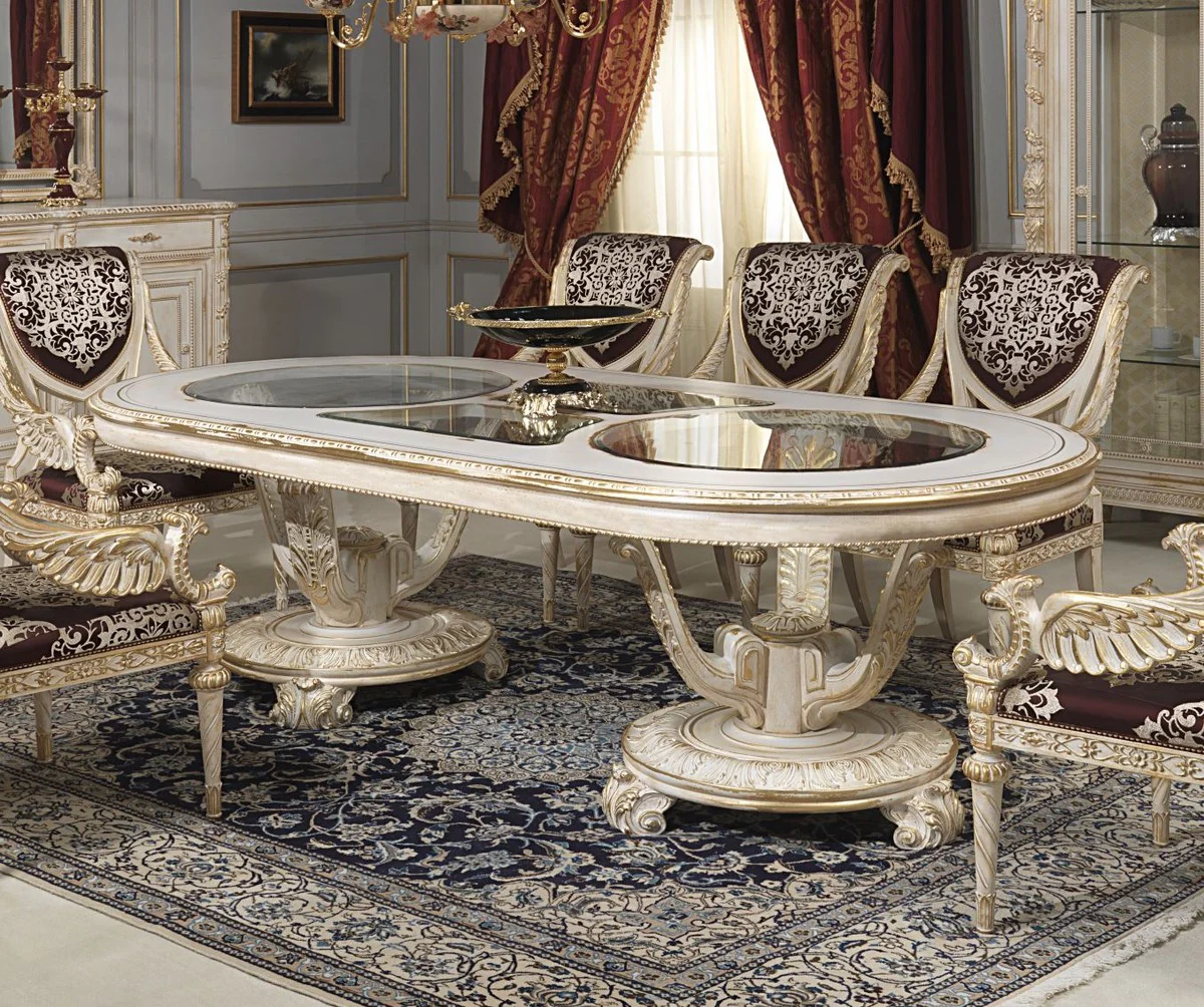 Casa Padrino conjunto de sillas de comedor barrocos de lujo p¨²rpura / plata / blanco / oro 62 x 74 x H. 103 cm - Sillas de cocina magn¨ªfica de 6 - Muebles de castillo restaurante hotel - Calidad de lujo