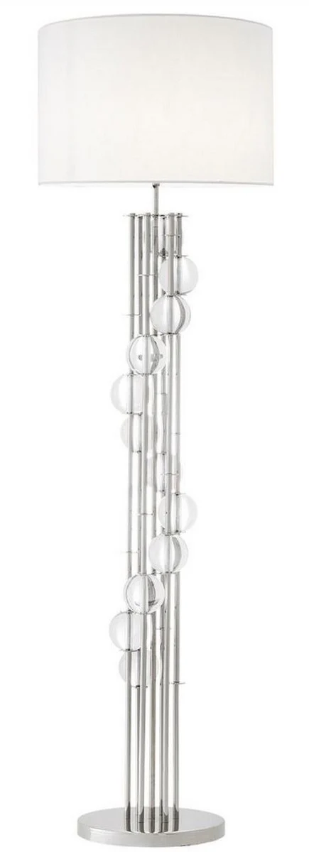 Casa Padrino lámpara de pie de lujo plata / blanco Ø 48 x H. 176 cm - Lámpara de Diseño con Cristal - Lámpara de Salón de Lujo