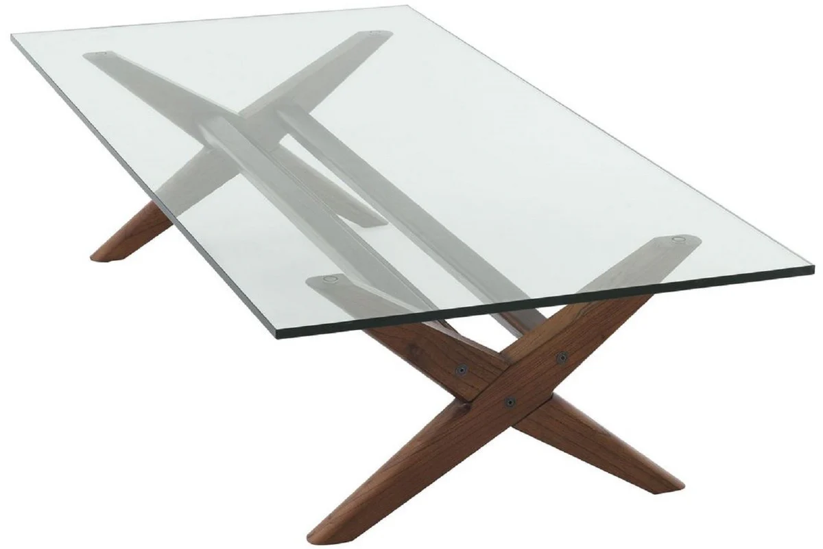 Casa Padrino mesa de centro de lujo marr¨®n 160 x 80 x A. 40,5 cm - Mesa de sal¨®n rectangular de madera maciza con tapa de vidrio - Muebles de sal¨®n de lujo