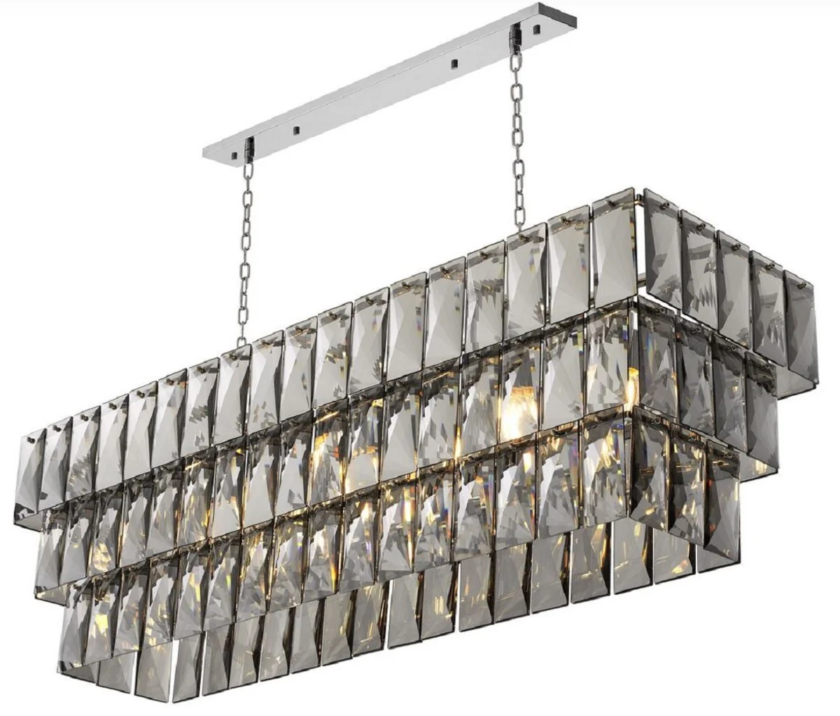 Casa Padrino araña de luces de cristal de lujo plata / gris 140 x 41 x A. 45,5 cm - Lámpara de araña de hotel y restaurante de lujo - Calidad de Lujo