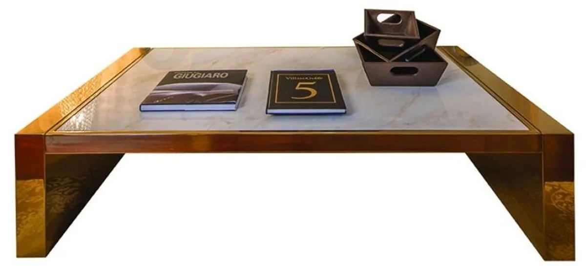 Casa Padrino mesa de centro de lujo blanco / oro / taupe 160 x 90 x A. 36 cm - Mesa de sal¨®n moderna con tapa de m¨¢rmol Calacatta - Muebles de Hotel - Calidad de Lujo - Hecho en Italia