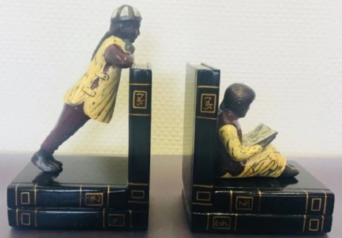 Casa Padrino conjunto de sujetalibros de lujo hombres chinos multicolor 23 x 14 x H. 11 cm - Figuras de Bronce en Libros de Madera Decorativos