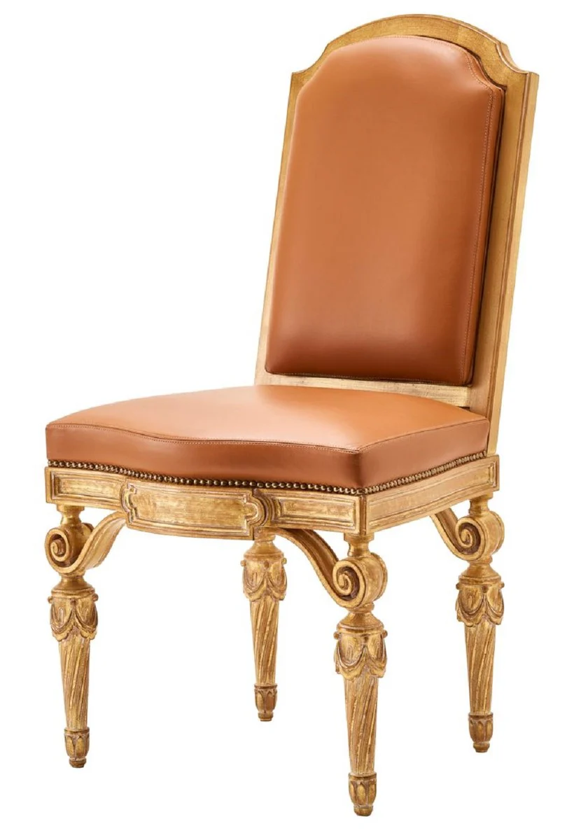 Casa Padrino silla de comedor barroco de lujo de cuero genuino marr¨®n / natural - Muebles barrocos - Hecho en Italia