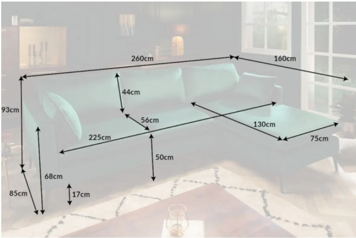Casa Padrino sof¨¢ esquinero de terciopelo verde esmeralda / negro 260 x 160 x A. 93 cm - Sof¨¢ de sal¨®n con cojines en estilo retro - Muebles de sal¨®n