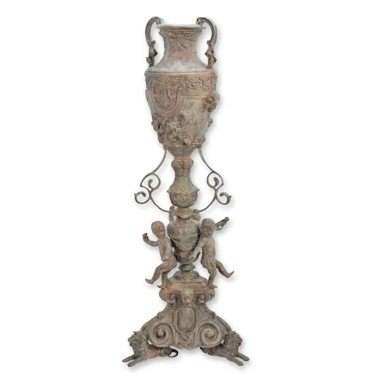 Casa Padrino Jarr¨®n Barroco de Bronce con Soporte Gris Antiguo Al. 154 cm - Decoraci¨®n Barroco