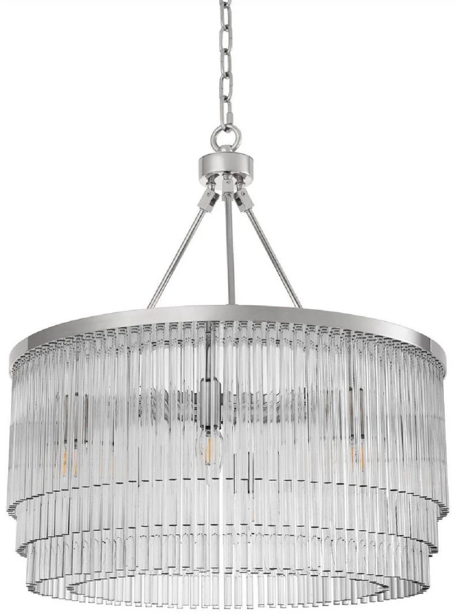 Casa Padrino lámpara de araña de vidrio de lujo plata Ø 60 x A. 68 cm - Araña de salón noble - Calidad de Lujo