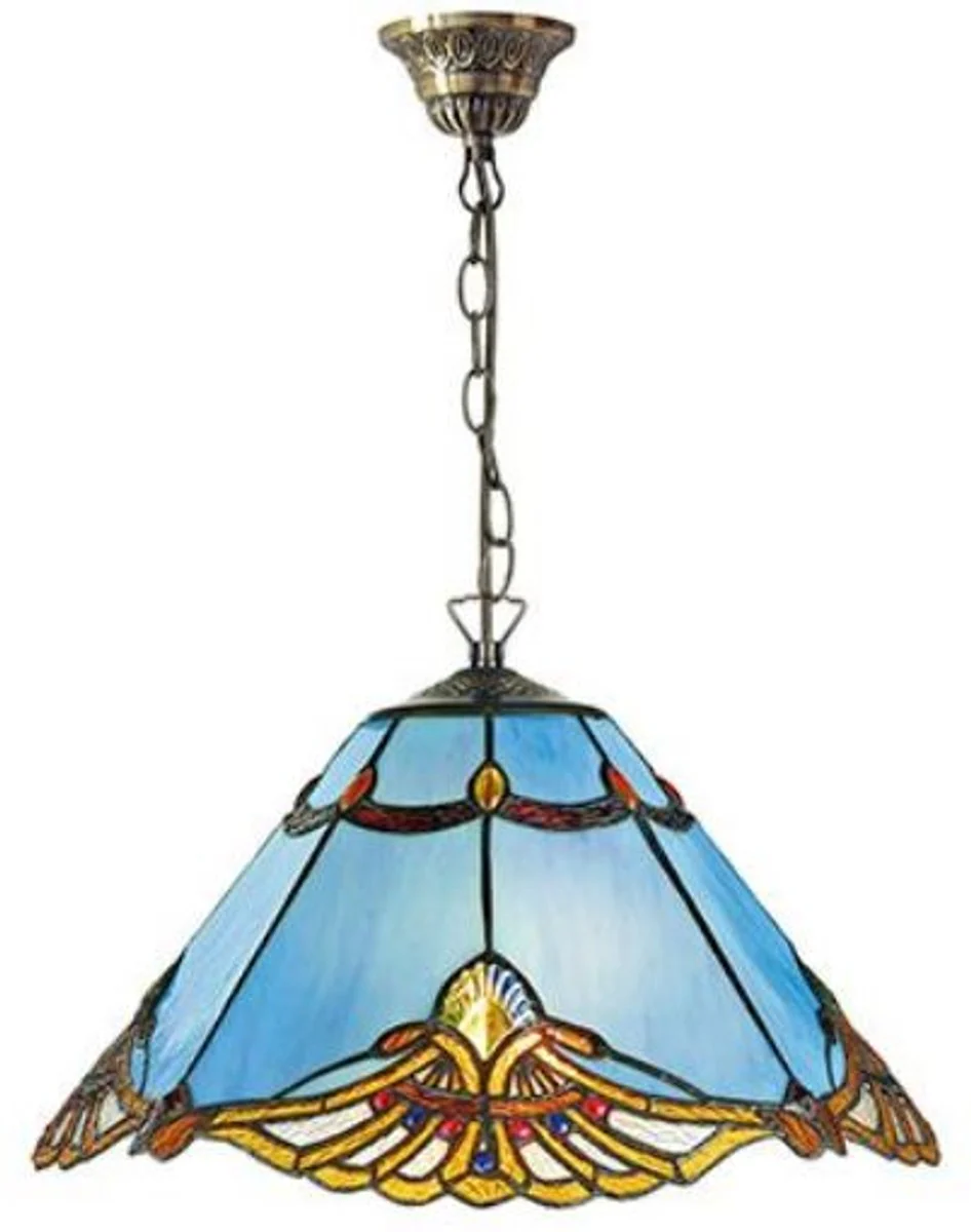 Casa Padrino Tiffany Hanging Lamp Blue / Multicolor Ø 40 x H. 92 cm - Handmade Tiffany Pendant Lamp