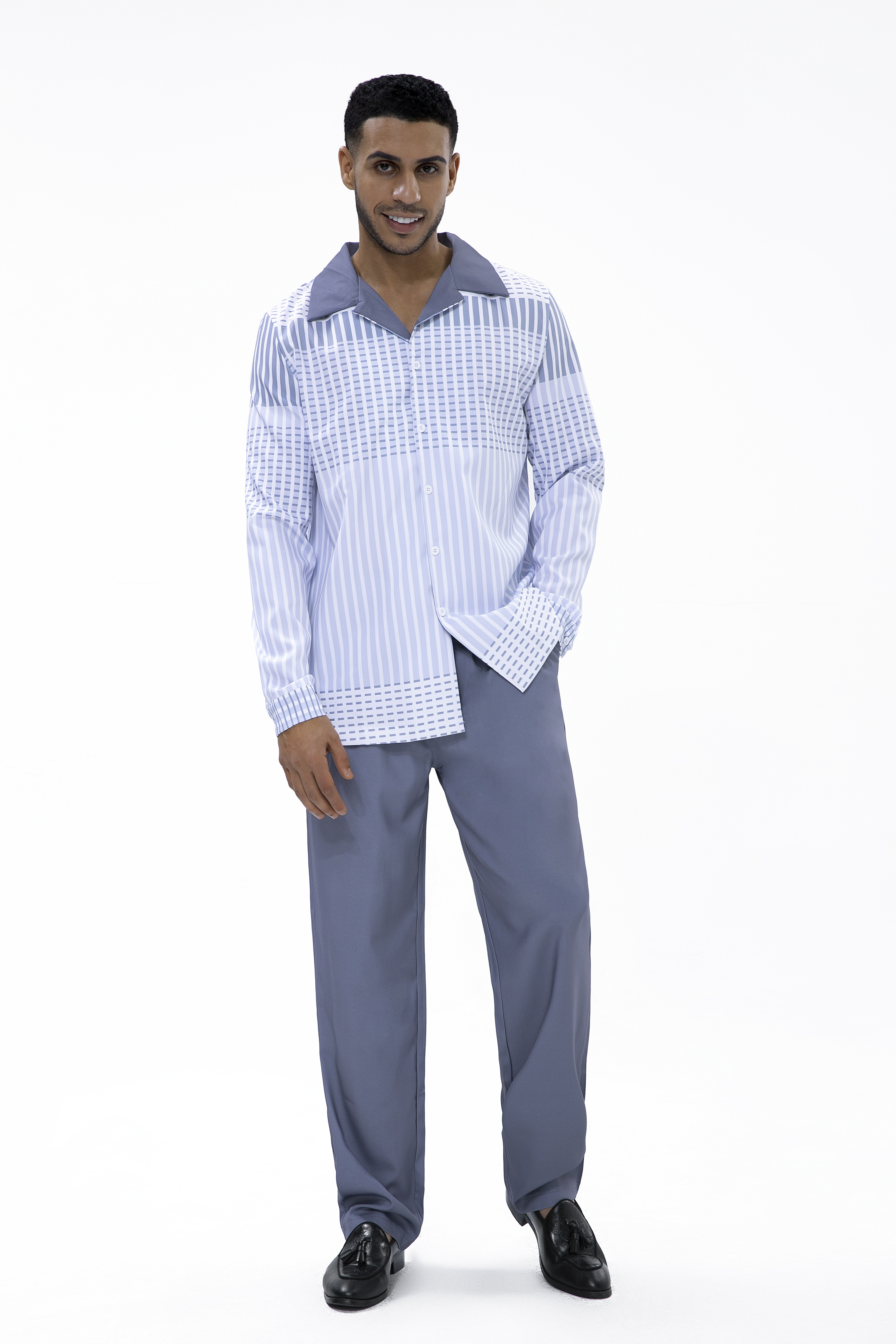 Suitmens Grey Gradient Long Sleeve Trousers Two-Piece Walking Set