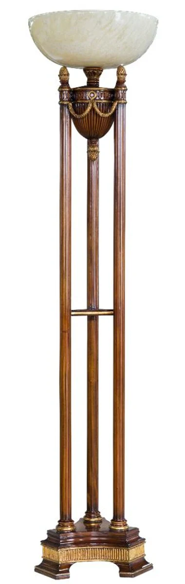 Casa Padrino lámpara de pie barroco de lujo marrón / oro / crema Ø 45 x A. 191 cm - Magnífica lámpara de pie de caoba - Muebles de salón barrocos