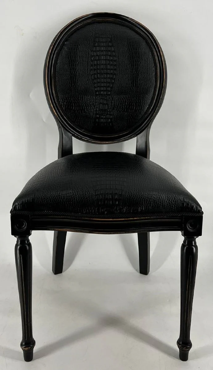 Casa Padrino silla de comedor barroco de cuero artificial negro - Muebles Barrocos