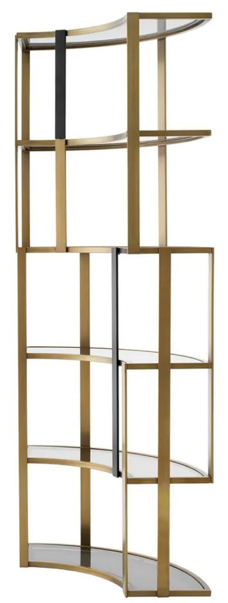 Casa Padrino armario de estanter¨ªa de lujo lat¨®n / negro / gris 115 x 37 x A. 240 cm - Armario de metal curvado con 6 estantes de vidrio - Muebles de sal¨®n de lujo - Muebles de hotel