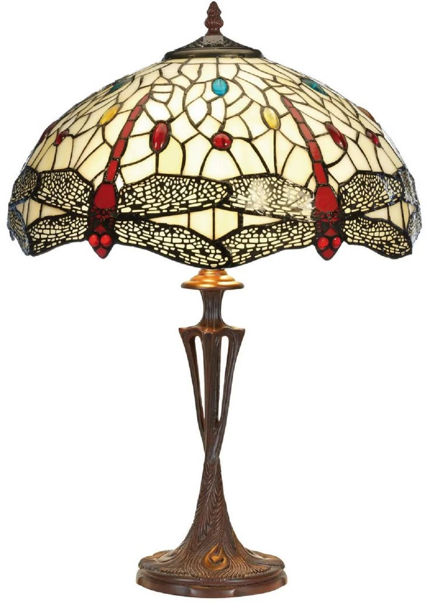 Casa Padrino lámpara de mesa Tiffany de lujo multicolor / marrón Ø 40 x A. 60 cm - Lámpara de escritorio Tiffany redonda - Lámpara de decoración de sala de estar - Luces Tiffany de lujo