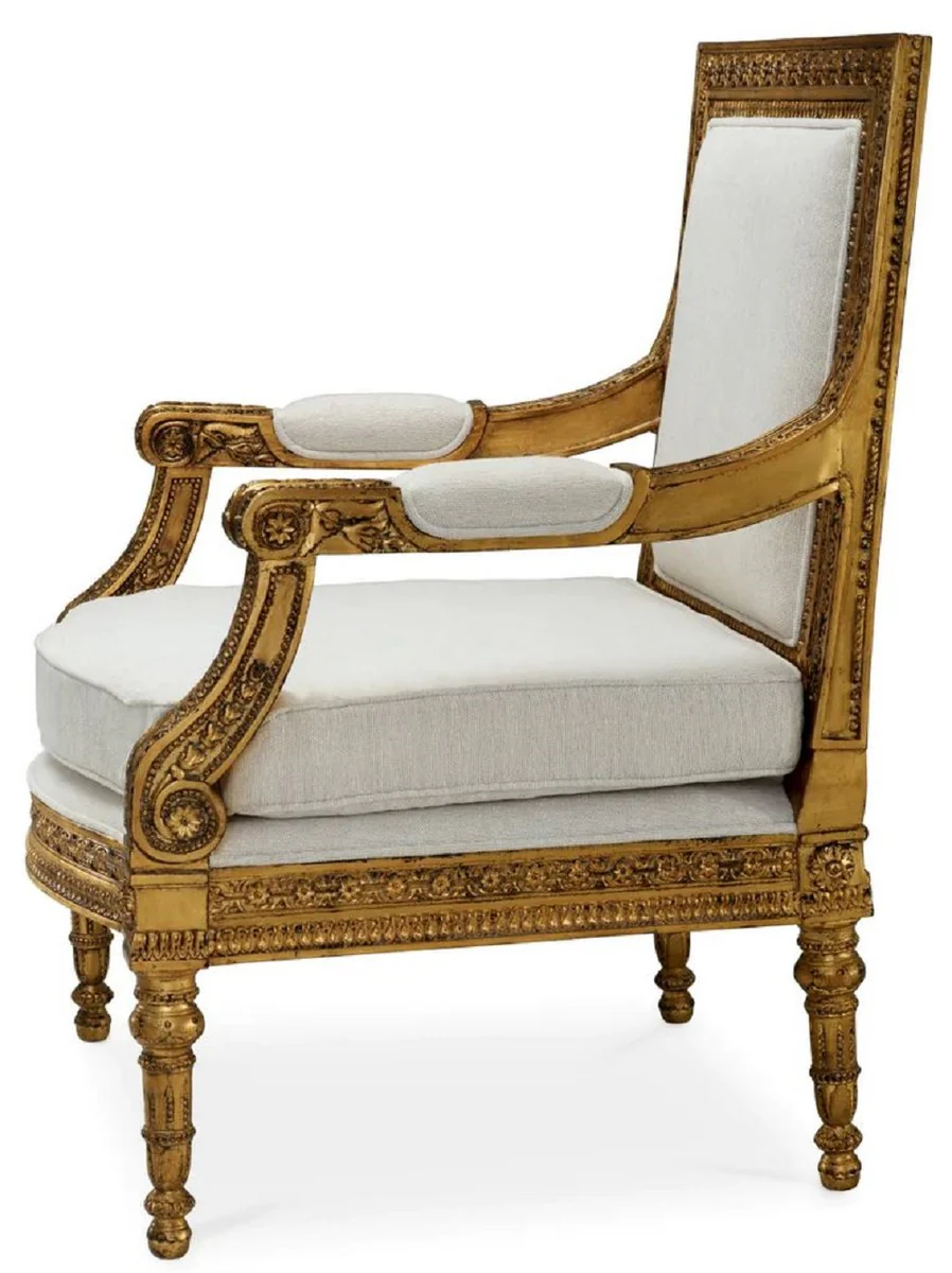 Casa Padrino sill¨®n barroco de lujo de caoba con coj¨ªn de asiento crema / oro antiguo - Magn¨ªfico sill¨®n estilo barroco para sal¨®n y hotel - Muebles barrocos para sal¨®n y hotel - Calidad de lujo