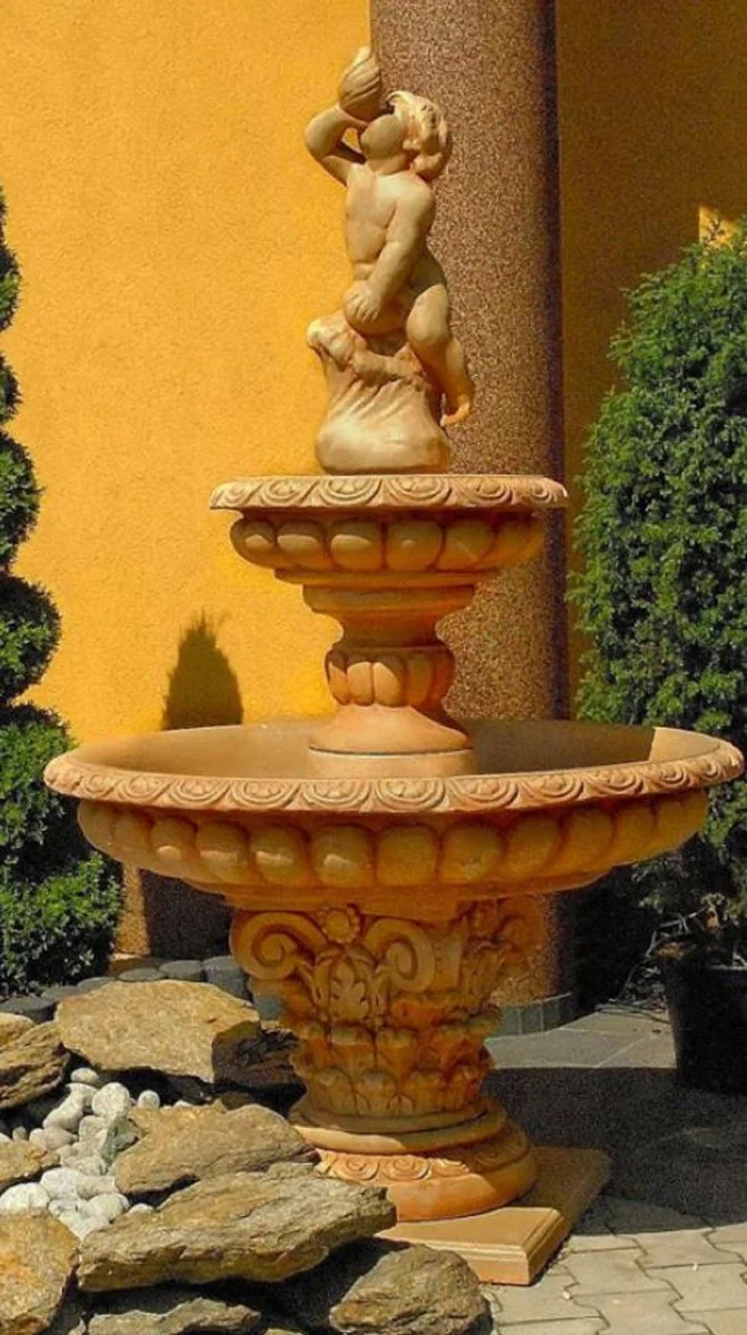 Casa Padrino fuente barroco beige Ø 114 x A. 185 cm - Magnífica fuente de jardín - Fuente de decoración de jardín - Accesorios de decoración de jardín barroco