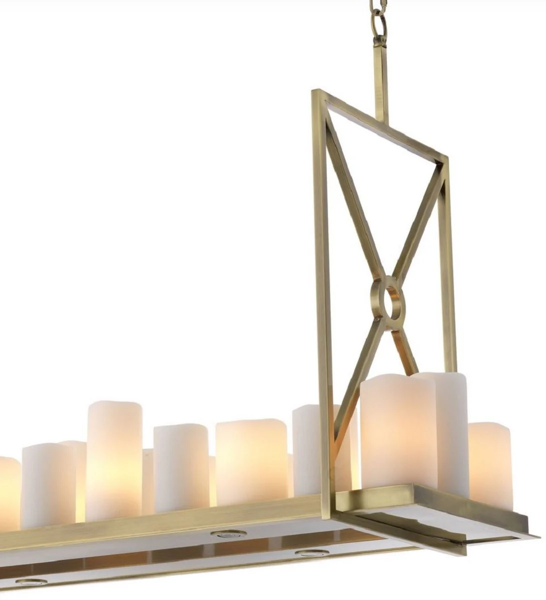 Casa Padrino lámpara de araña LED de lujo latón / blanco 120 x 39 x A. 79 cm - Lámpara de araña moderna con control remoto - Calidad de Lujo
