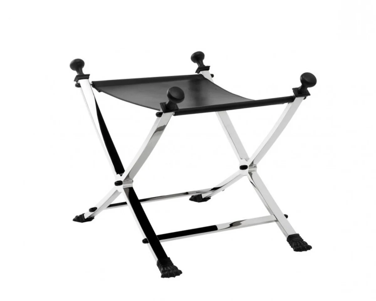 Taburete de lujo Casa Padrino con cuero negro de 61 x 46 x H. 48 cm - Edici¨®n Limitada