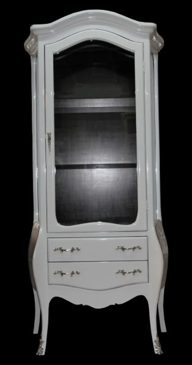 Casa Padrino Baroque cabinet in white / black with silver handles - Display case - cupboard