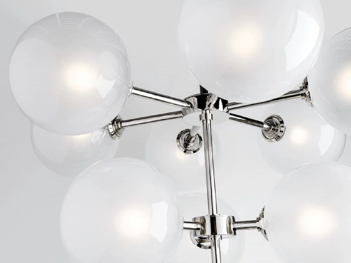 Casa Padrino Araña LED de Lujo Plata Ø 75,6 x H. 63,5 cm - Araña con Pantallas Esféricas - Calidad de Lujo