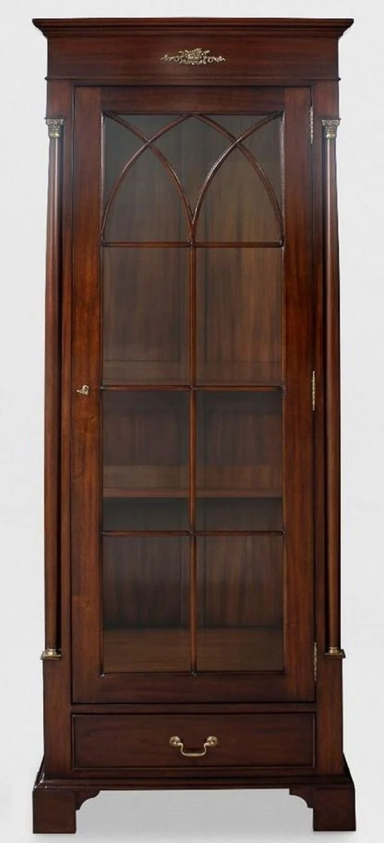 Casa Padrino vitrina de lujo marr¨®n oscuro 70 x 45 x A. 192 cm - Vitrina de caoba con puerta de vidrio y caj¨®n - Muebles de sal¨®n de caoba de lujo