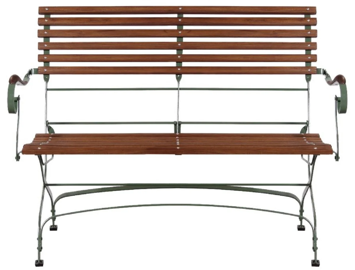 Casa Padrino banco de jardín Art Nouveau de lujo marrón / verde 120 x 55 x A. 90 cm - Banco de jardín y terraza con respaldo y reposabrazos - Muebles de Jardín y Terraza Art Nouveau