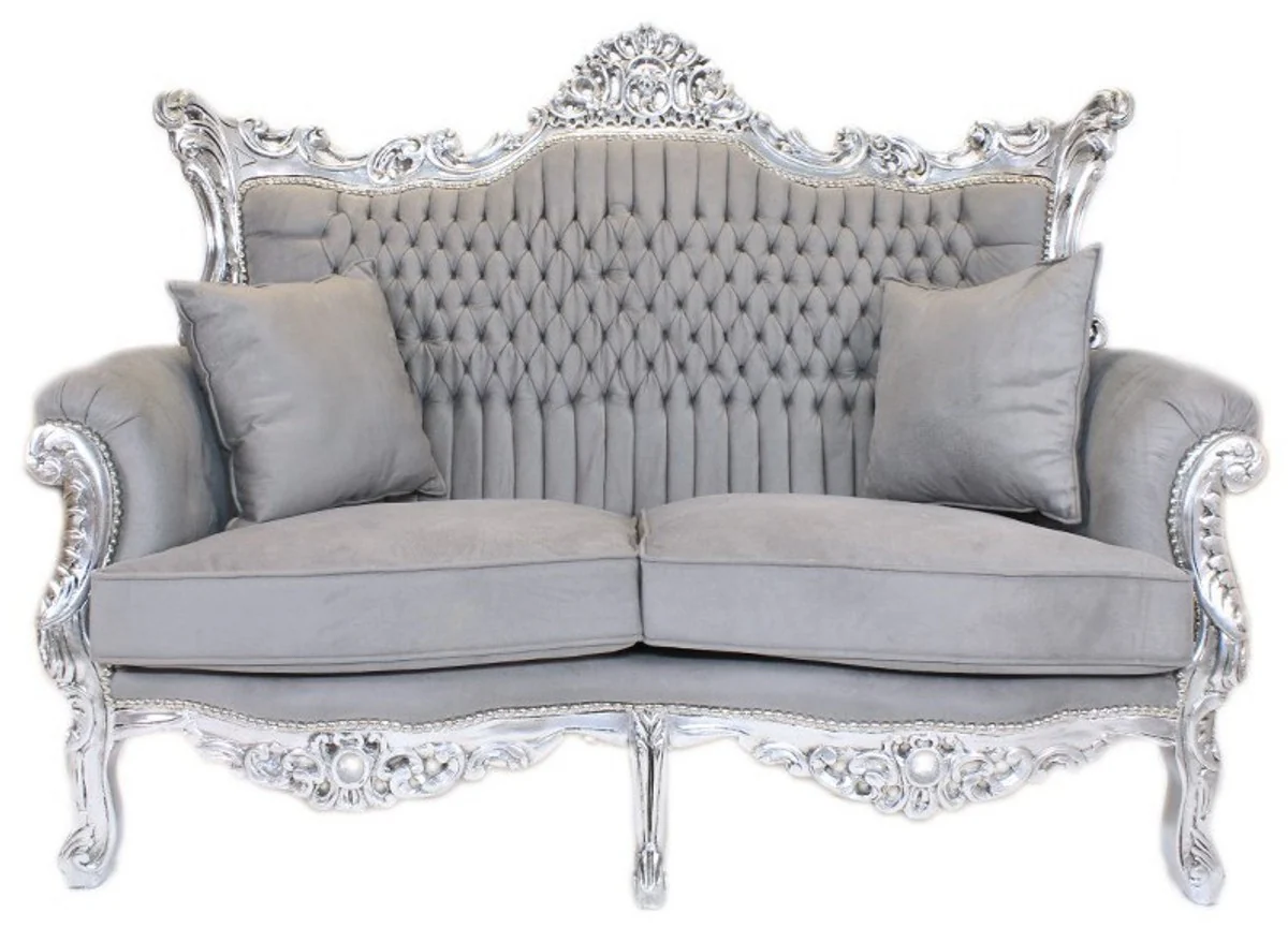 Casa Padrino Baroque Living Set Master Grey / Silver - 2-seater sofa + 2 armchairs
