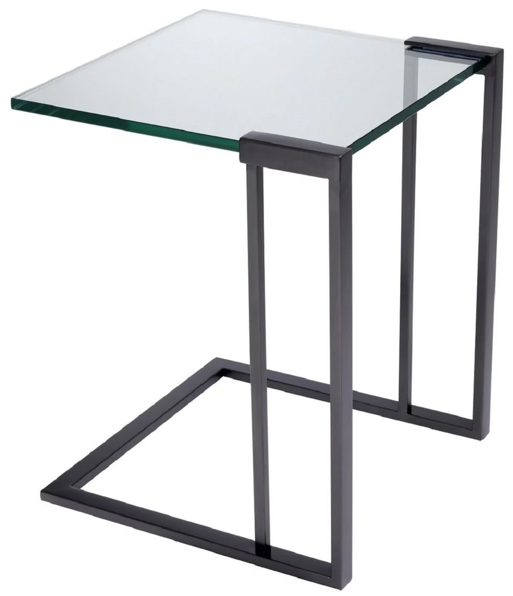 Casa Padrino mesa auxiliar de lujo bronce 45 x 45,5 x A. 56,5 cm - Mesa de acero inoxidable con tapa de vidrio - Muebles de sal¨®n de lujo