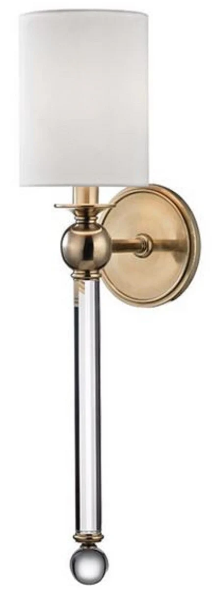 Casa Padrino lámpara de pared de lujo latón antiguo / blanco 12,7 x 17,2 x H. 56,5 cm - Lámpara de Pared con Cristal y Pantalla de Seda Redonda