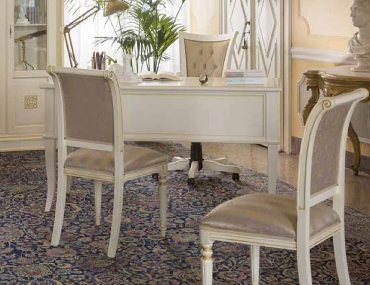 Casa Padrino secretario barroco de lujo con 4 cajones crema / oro - Escritorio hecho a mano estilo barroco - Muebles de oficina de lujo estilo barroco - Calidad de lujo - Hecho en Italia