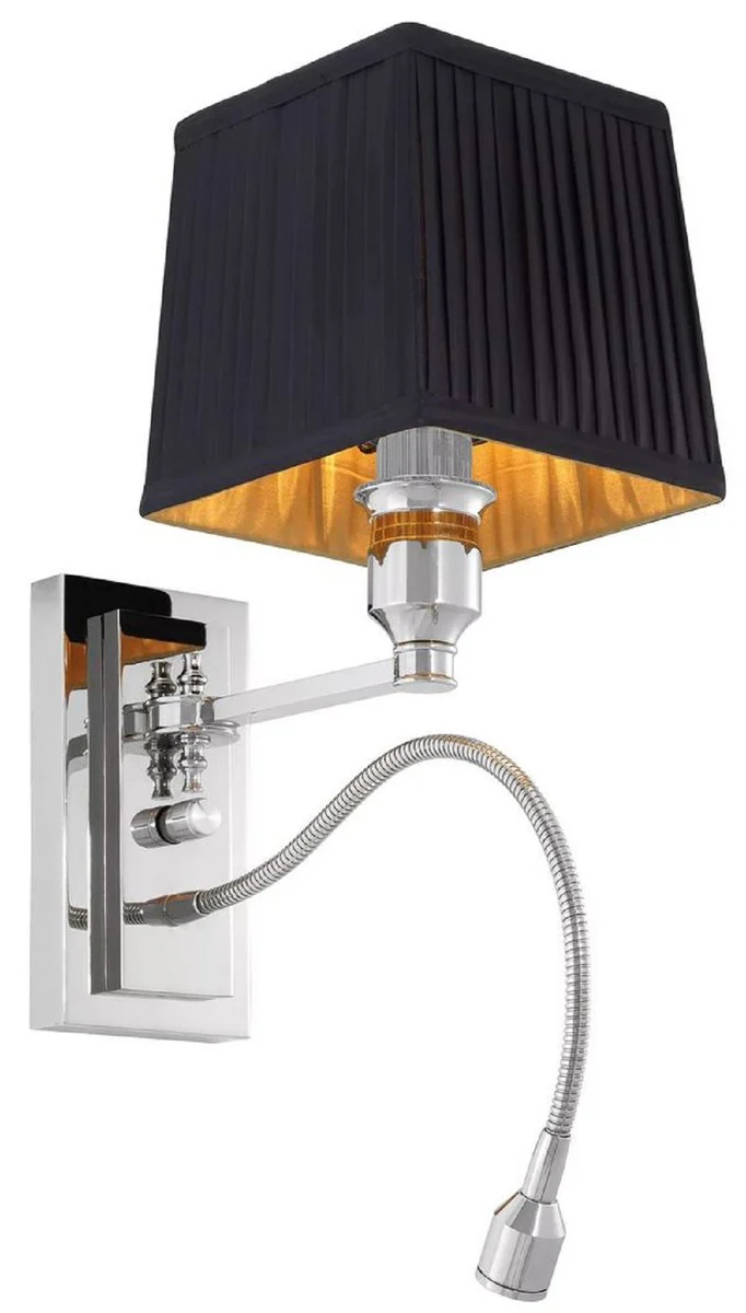Casa Padrino lámpara de pared de lujo plata / negro 14 x 25 x A. 30,5 cm - Lámpara de pared con luz de lectura LED giratoria - Luces de hotel - Luces de pared de lujo - Calidad de lujo