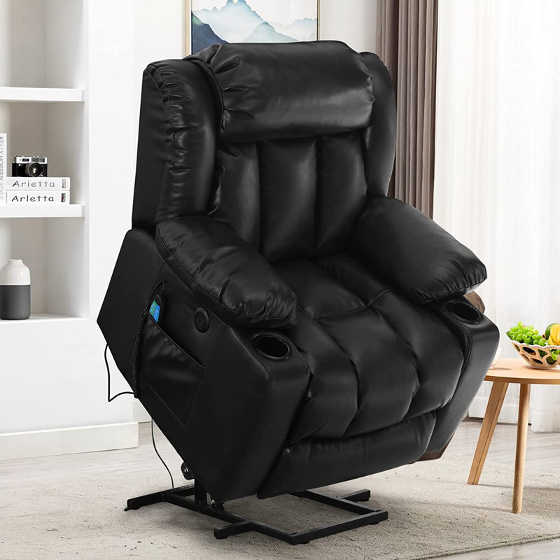 Clearance Sale MCombo Large Lay Flat Dual Motor Power Lift Recliner Chair Sofa with Massage and Heat, USB Ports, Cup Holders, Extended Footrest！