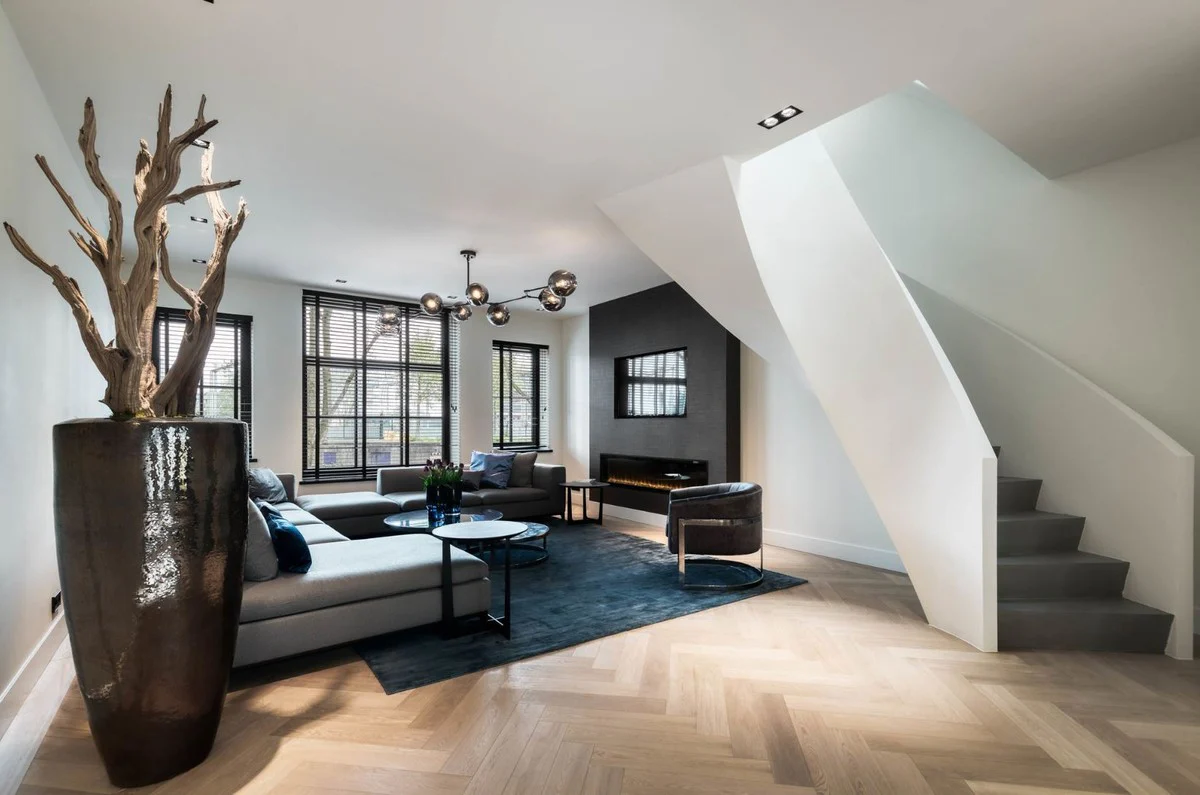 Casa Padrino alfombra de seda de lujo azul oscuro 300 x 400 cm - Alfombra de salón rectangular - Calidad de lujo - Accesorios de decoración de salón